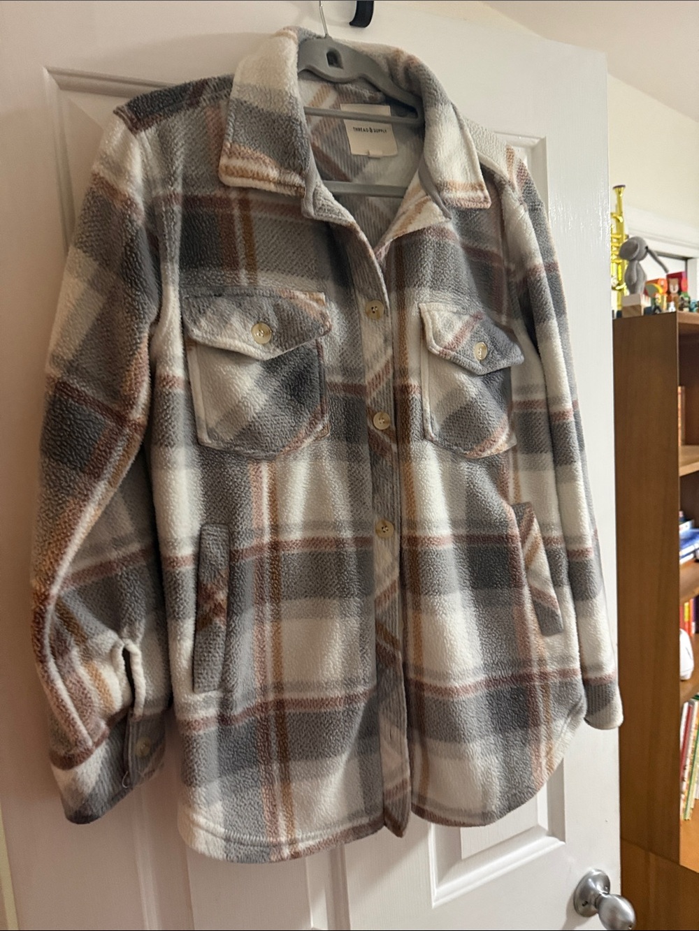 Thread & Supply Neutral Plaid Flannel Shacket- Size M
